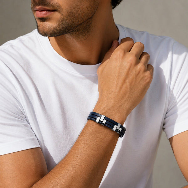 Bracelet homme cuir et acier inoxydable ÉLINE L'ATELIER