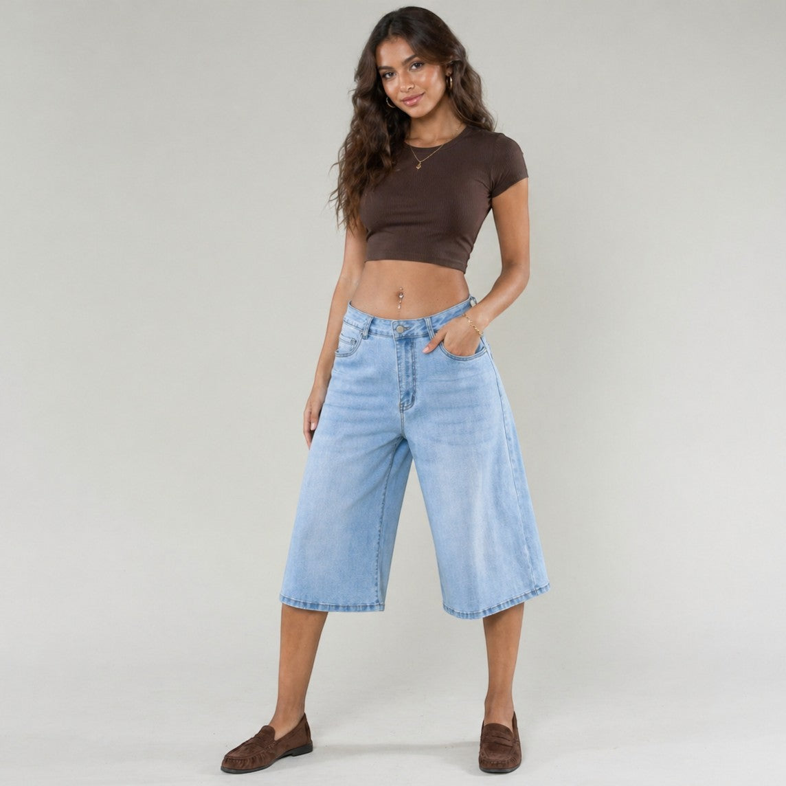 Jorts long en jean stretch flare évasé NINA CARTER