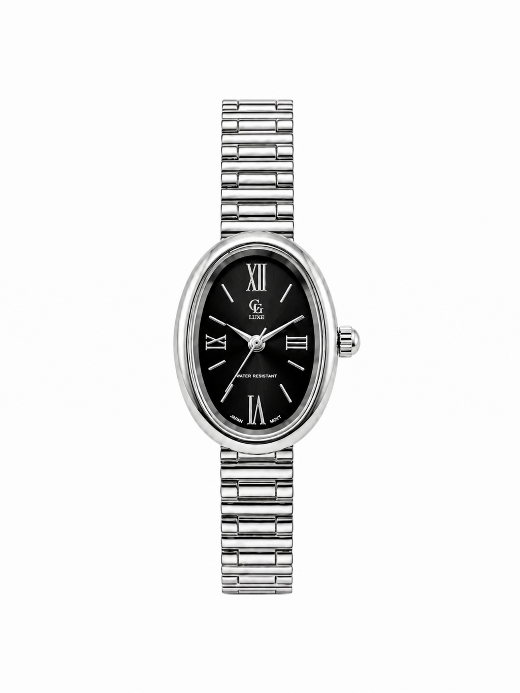 Montre femme BROCK FASHION TIME Lolie ovale en acier inoxydable avec cadran noir et chiffres romains