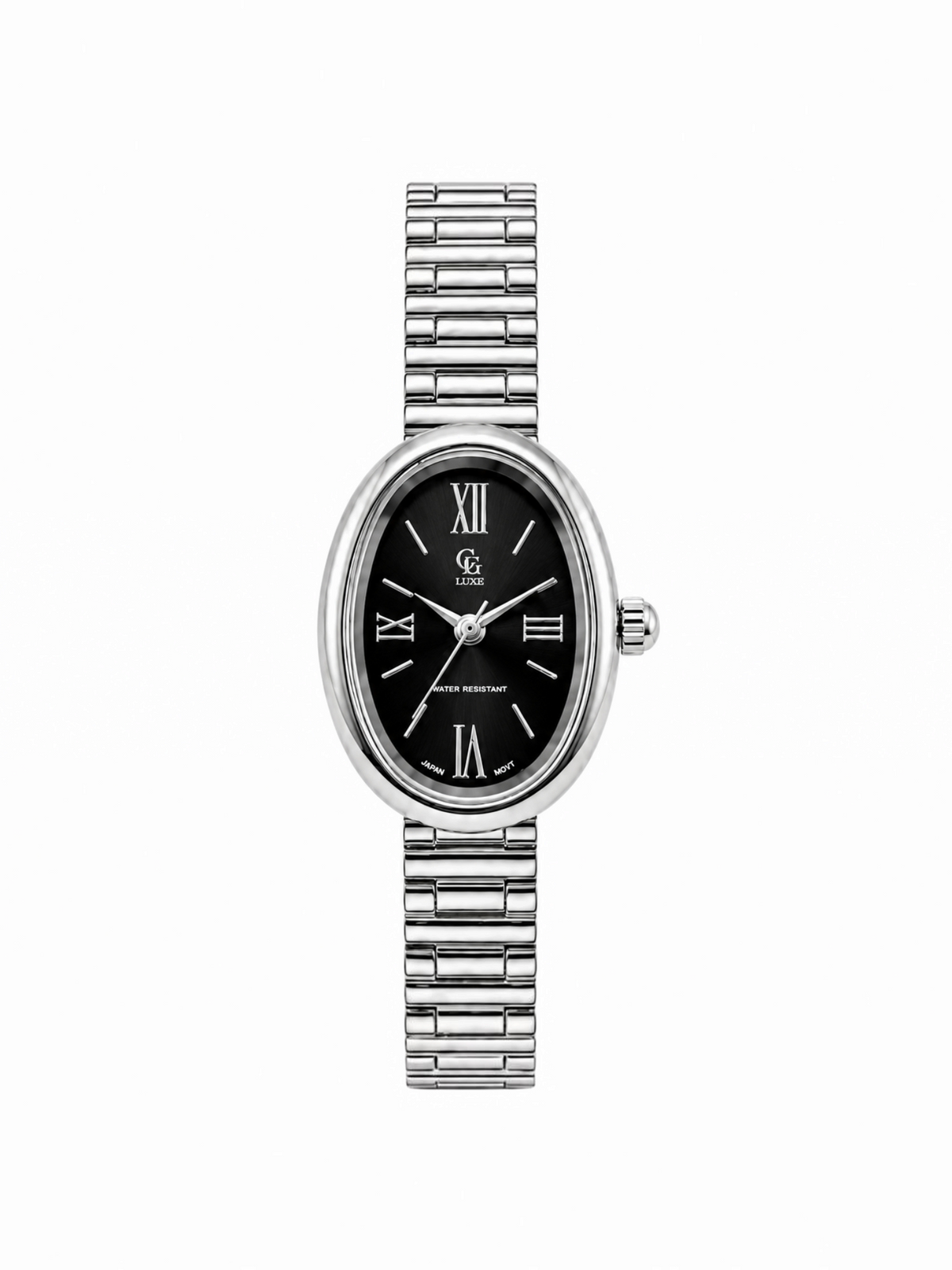 Montre femme BROCK FASHION TIME Lolie ovale en acier inoxydable avec cadran noir et chiffres romains
