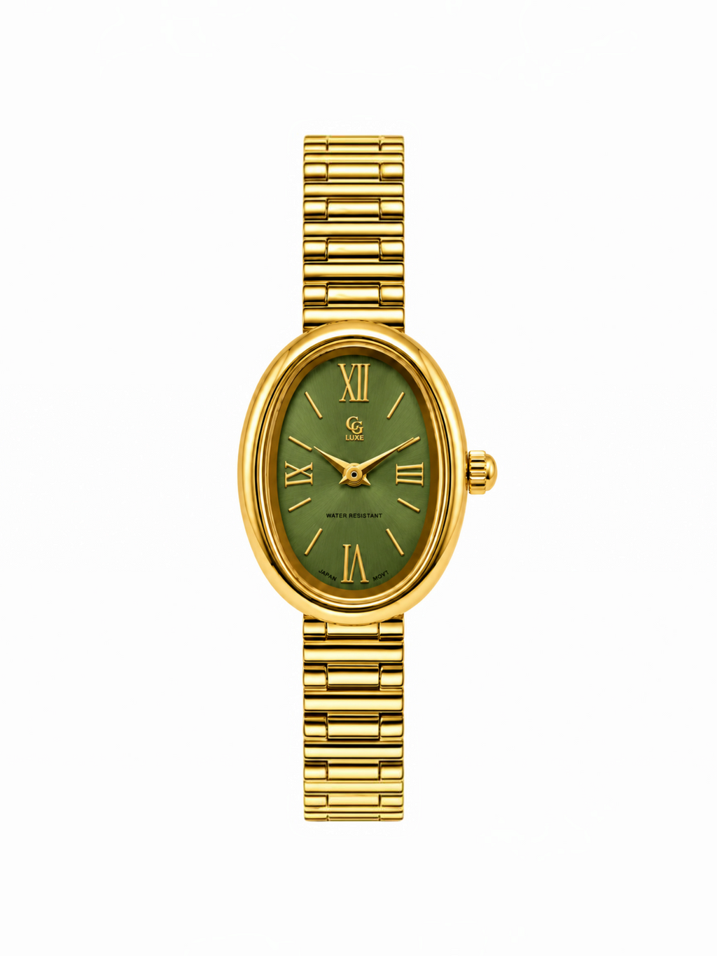 Montre BROCK FASHION TIME Lolie ovale en acier doré avec cadran vert et chiffres romains