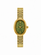 Montre BROCK FASHION TIME Lolie ovale en acier doré avec cadran vert et chiffres romains