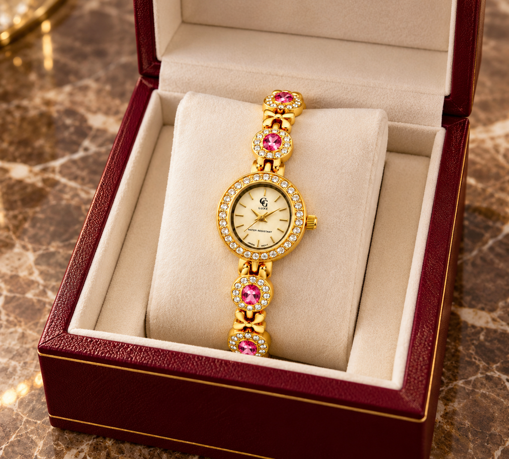 Montre Bruna dorée à boîtier ovale et bracelet orné de pierres FASHION TIME