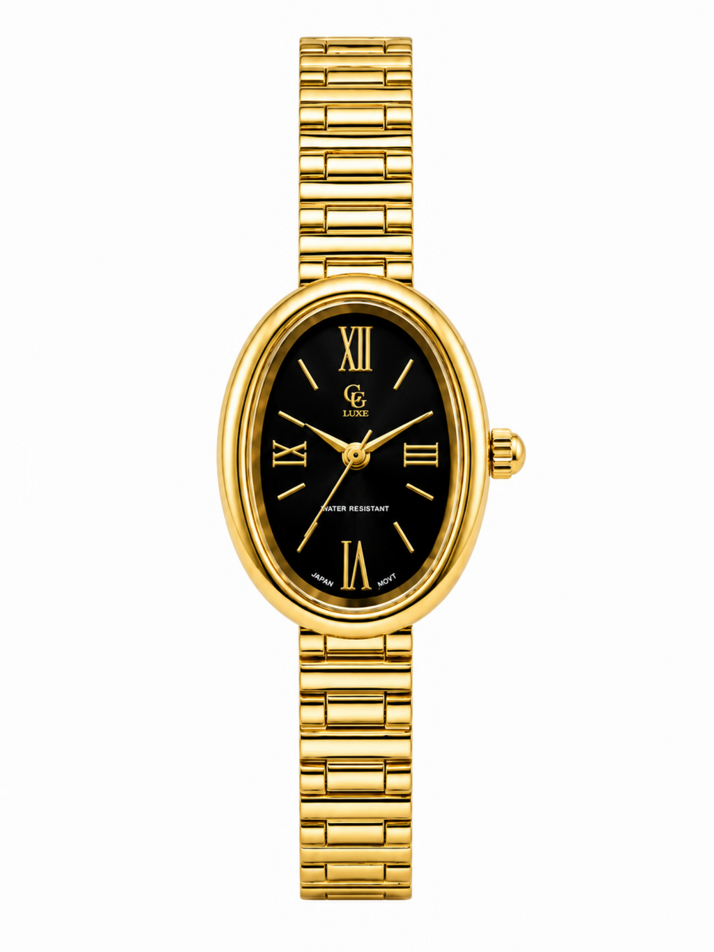 Montre BROCK FASHION TIME Lolie ovale dorée avec cadran noir et bracelet en acier inoxydable