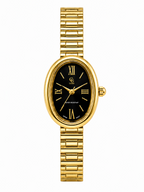 Montre BROCK FASHION TIME Lolie ovale dorée avec cadran noir et bracelet en acier inoxydable