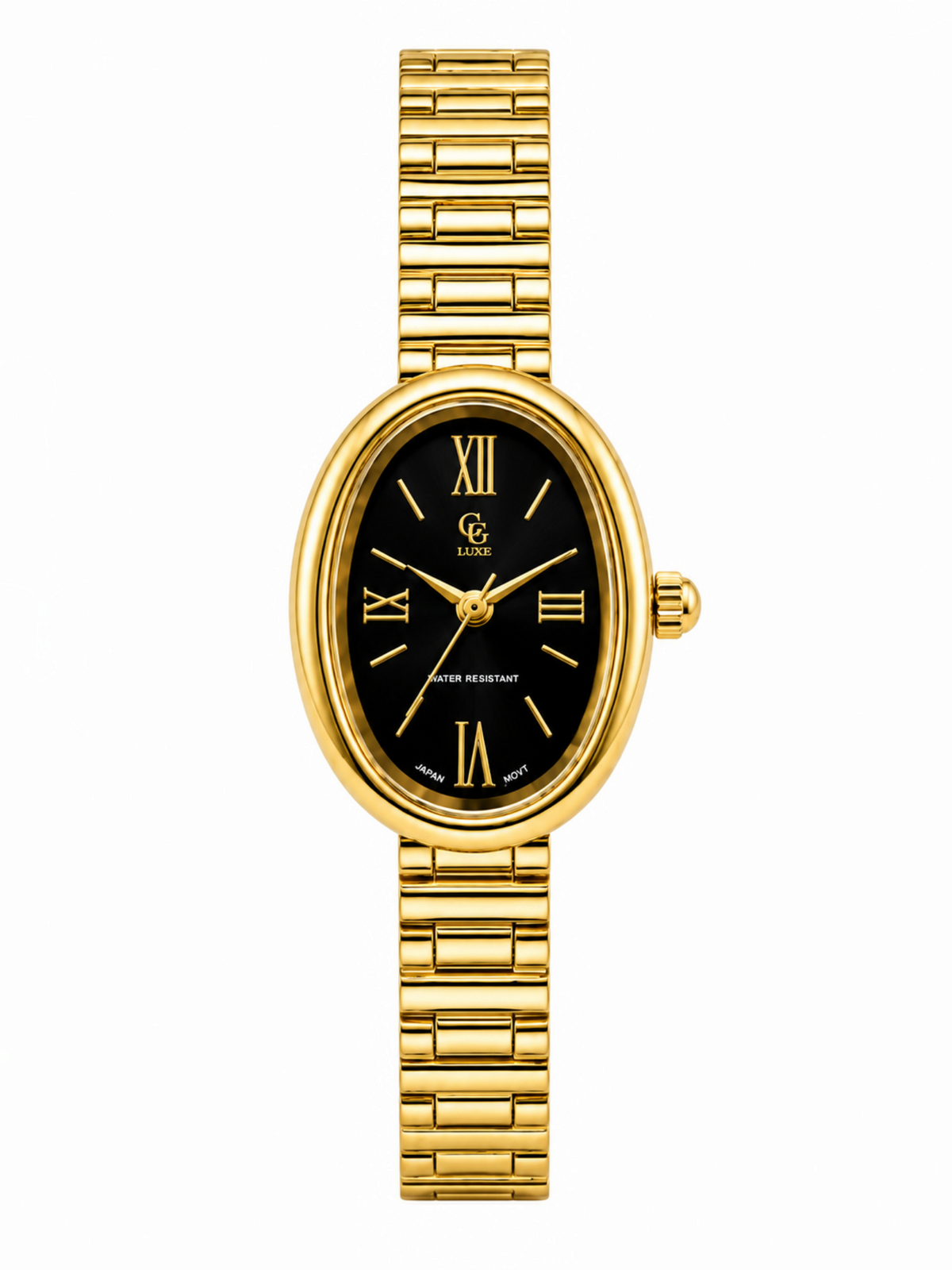 Montre BROCK FASHION TIME Lolie ovale dorée avec cadran noir et bracelet en acier inoxydable