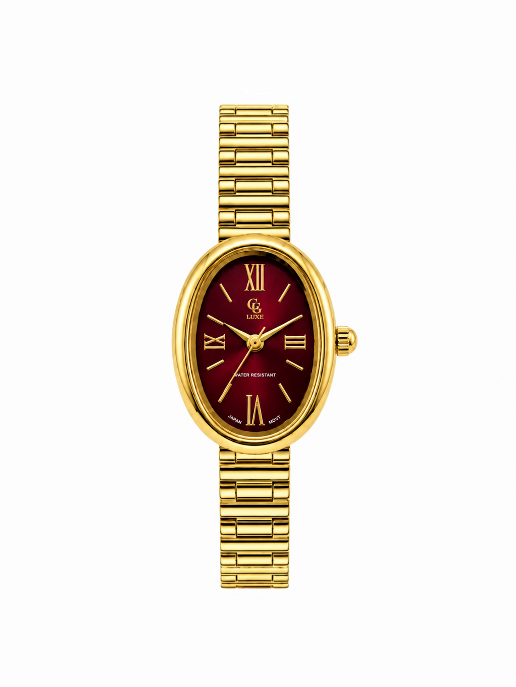 Montre BROCK FASHION TIME Lolie ovale dorée avec cadran rouge et bracelet en acier inoxydable