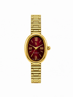 Montre BROCK FASHION TIME Lolie ovale dorée avec cadran rouge et bracelet en acier inoxydable