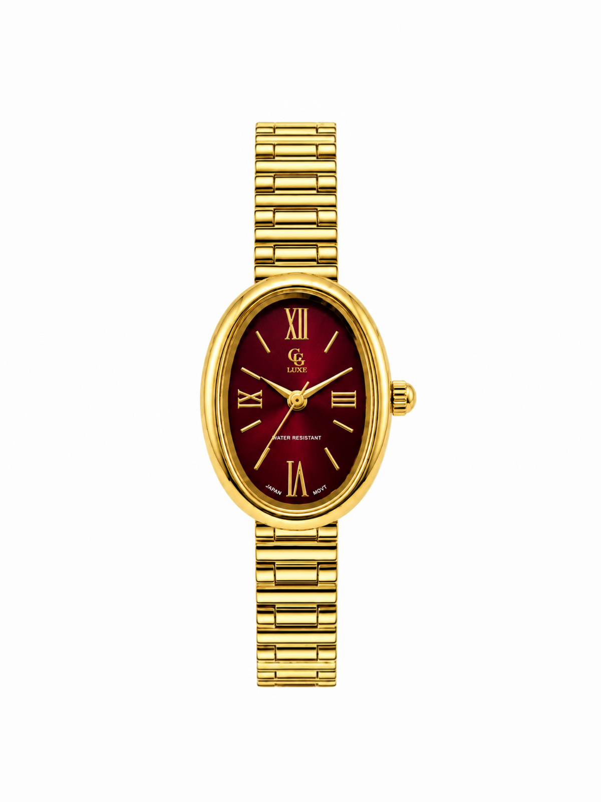Montre BROCK FASHION TIME Lolie ovale dorée avec cadran rouge et bracelet en acier inoxydable