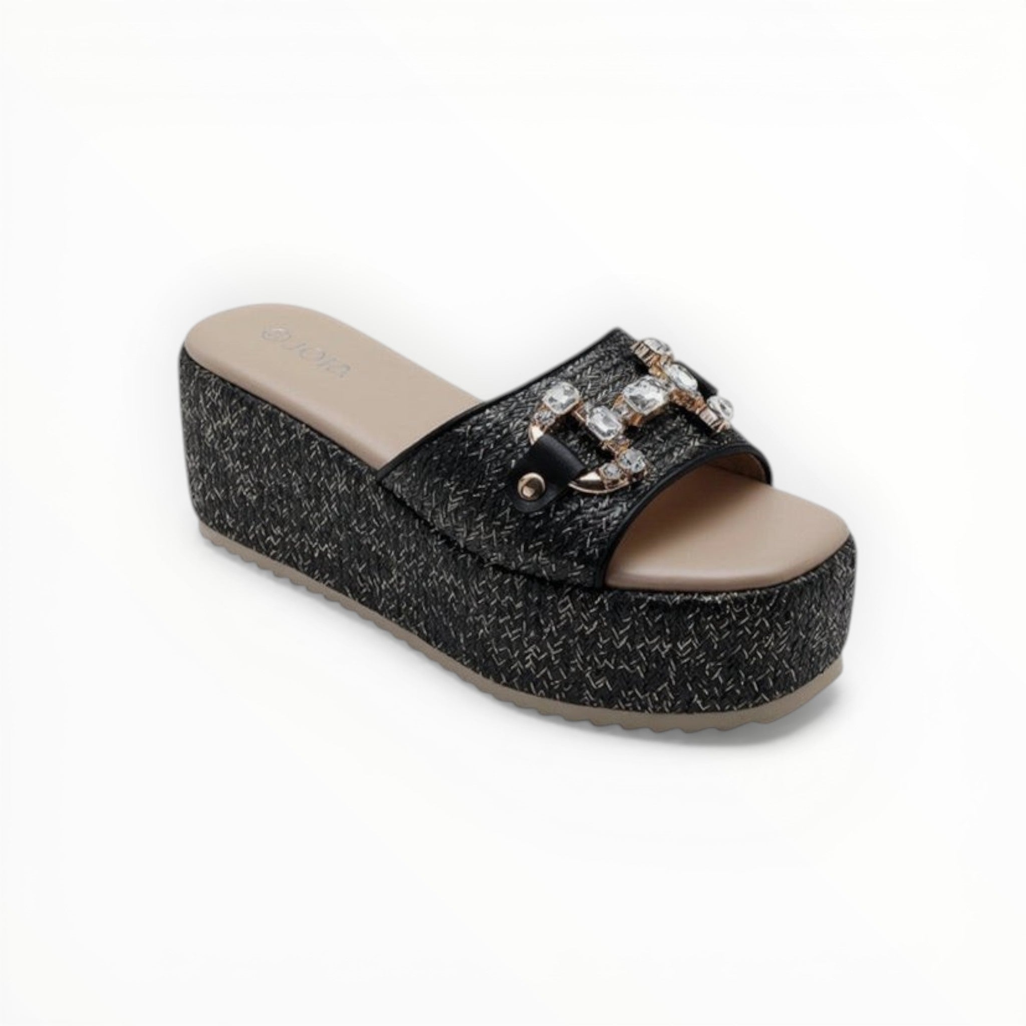 Claquette Compensée Strass Style Raphia - Joia Paris