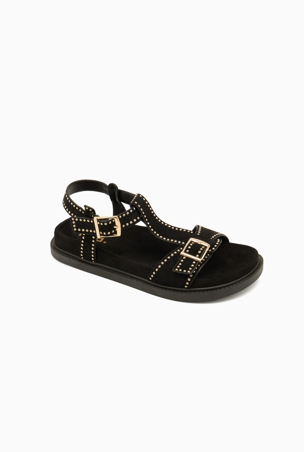 Sandales en daim avec semelle noire et bride cloutée