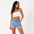 Short Denim Paperbag Taille Haute Femme