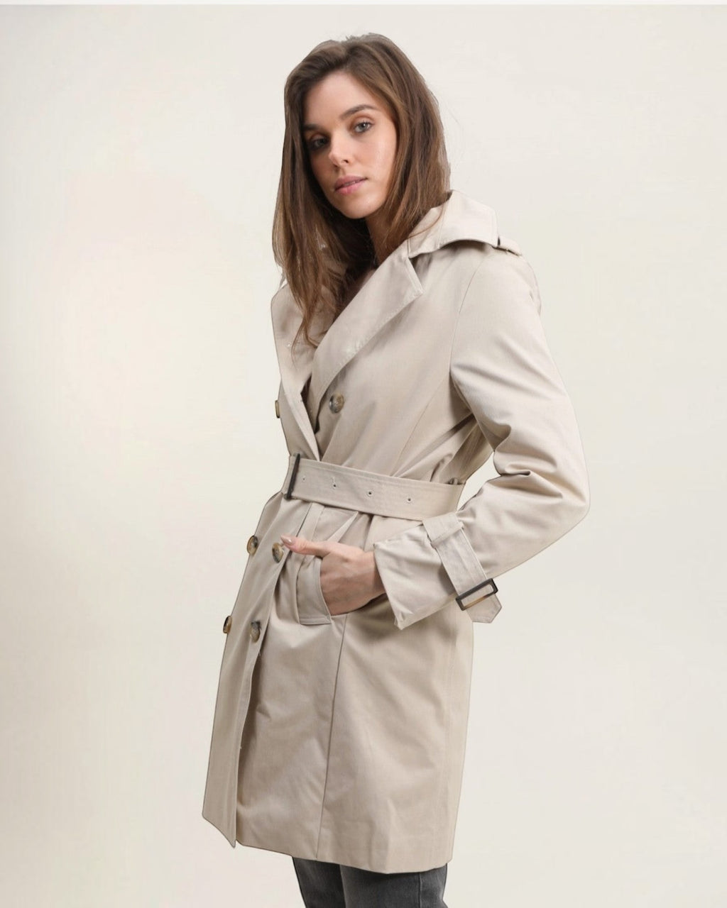 Trench coat mi-long double boutonnage avec ceinture ATTRAIT PARIS