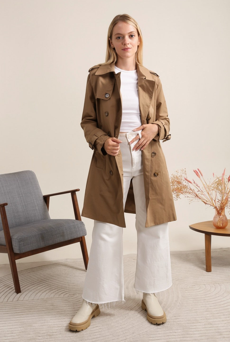 Trench coat mi-long double boutonnage avec ceinture ATTRAIT PARIS