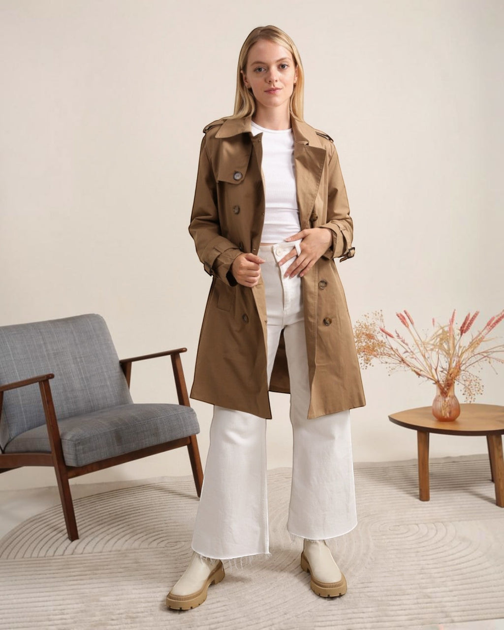 Trench coat mi-long double boutonnage avec ceinture ATTRAIT PARIS
