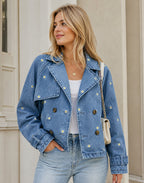 Veste en denim broderies fleurs ATTRAIT PARIS