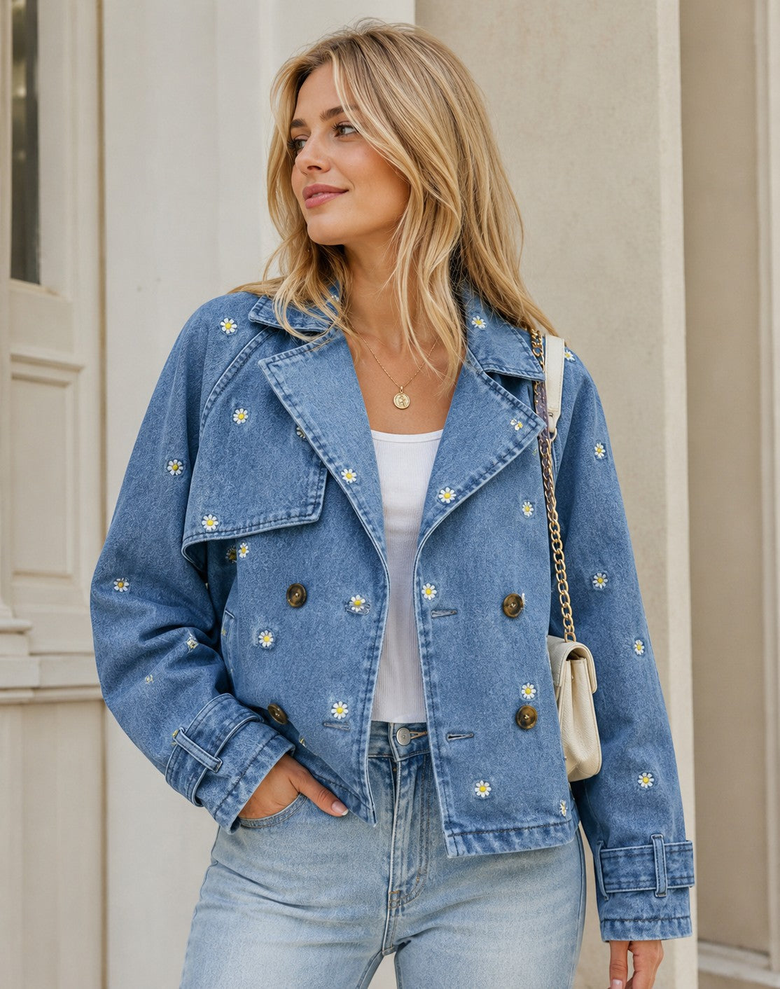 Veste en denim broderies fleurs ATTRAIT PARIS
