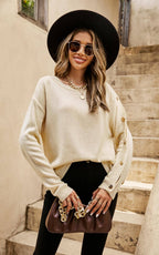 Pull confortable à boutons en beige  FS collection