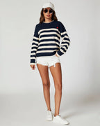 Pull Rayé Bleu Marine avec Cœur Brodé - FS collection - Pulls et Sweaters - FS Collection (Germany)