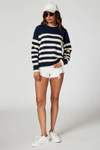Pull Rayé Bleu Marine avec Cœur Brodé - FS collection - Pulls et Sweaters - FS Collection (Germany)
