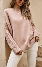 Pull décontracté en tricot à manches torsadées en camel  FS collection
