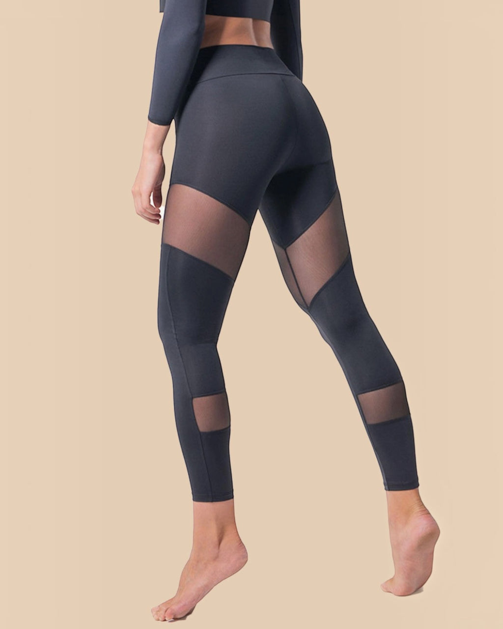 BROCK Anaissa Chypre black high-waisted sculpting sports leggings with mesh panels for ventilation and firming effect