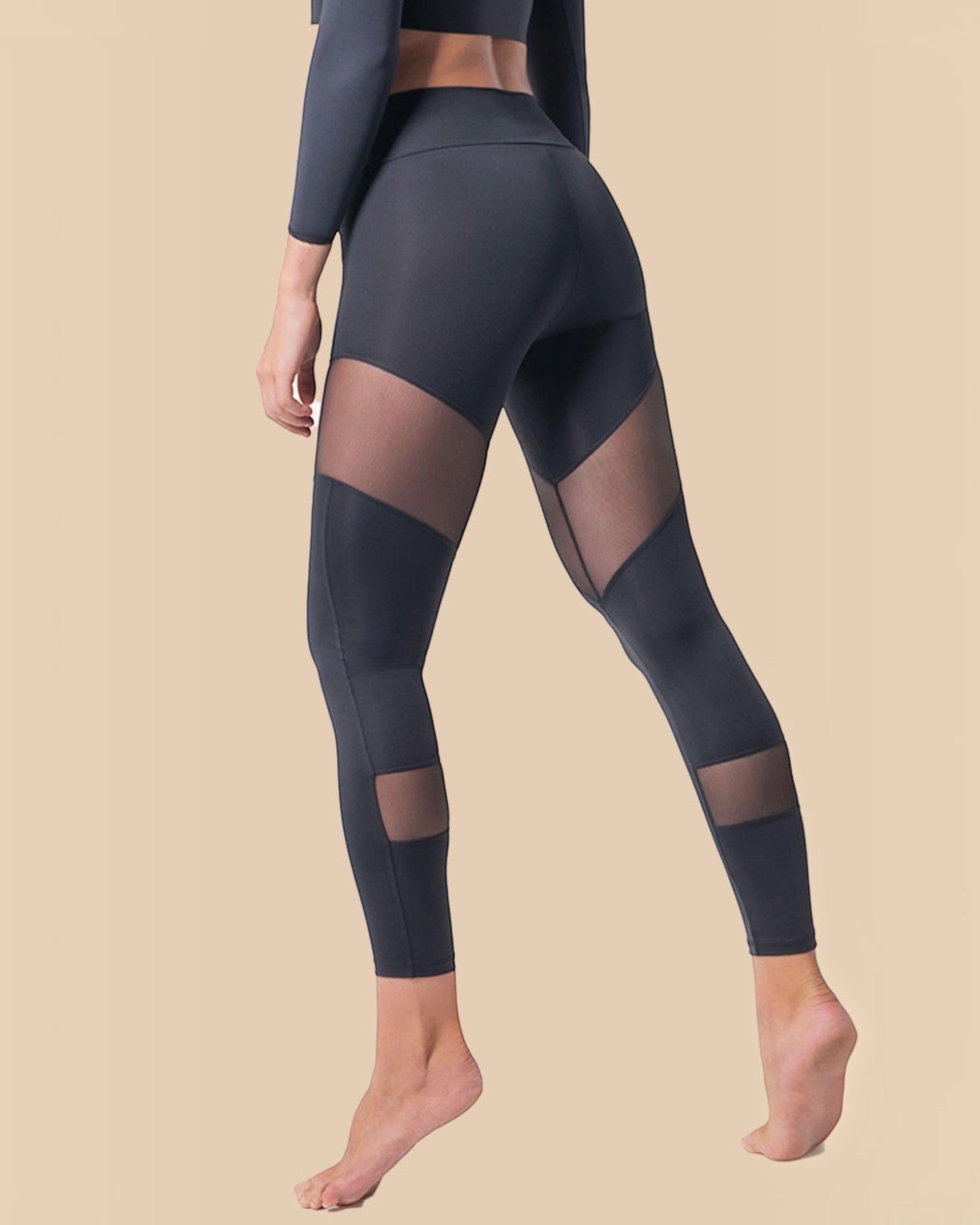 BROCK Anaissa Chypre black high-waisted sculpting sports leggings with mesh panels for ventilation and firming effect