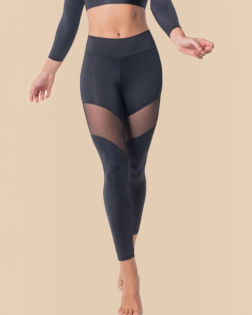 BROCK Anaissa Chypre black high-waisted sculpting sports leggings with sheer mesh panels for women
