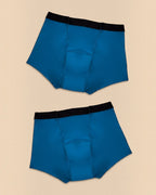 BROCK ANAISSA teen menstrual shorts pack in blue with black waistband, made from organic cotton and bamboo.