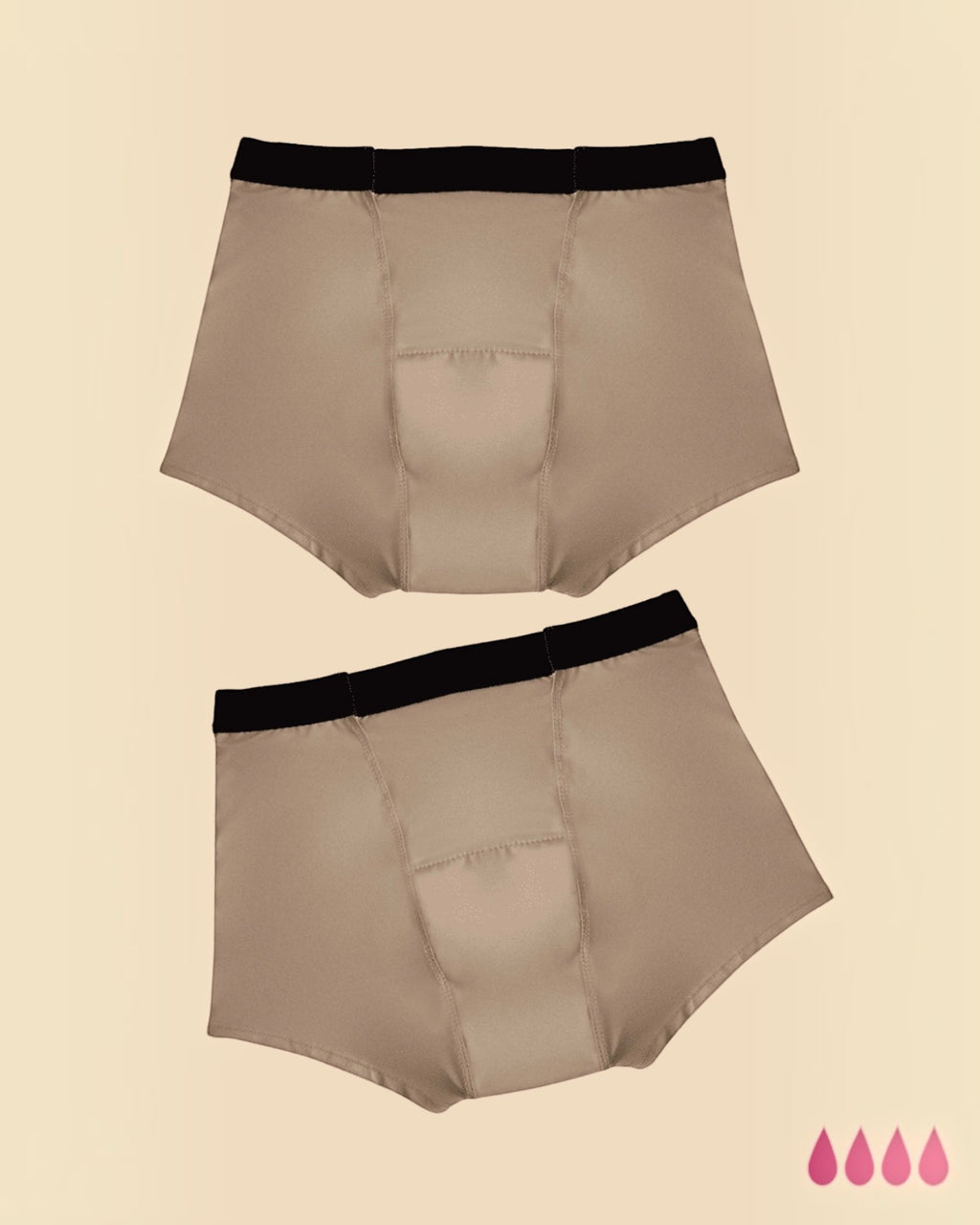 BROCK ANAISSA teen menstrual shorts pack in beige with black waistband, made from organic cotton and bamboo.