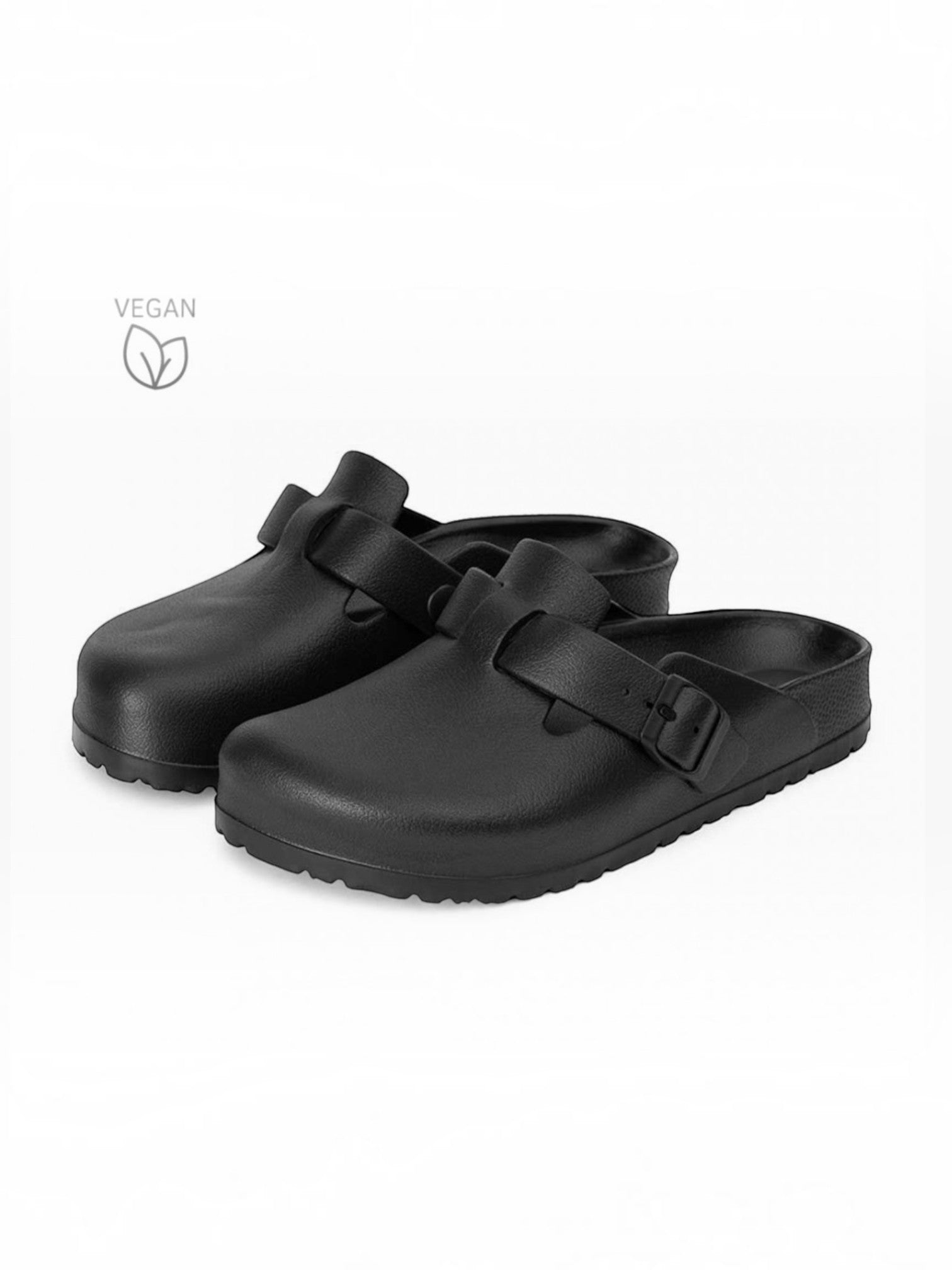 BROCK AVISPAS black vegan EVA mule clogs with anatomical footbed and adjustable buckle strap