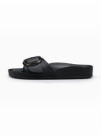 BROCK AVISPAS Milano black EVA sandal with anatomical footbed and adjustable translucent oval buckle, side view