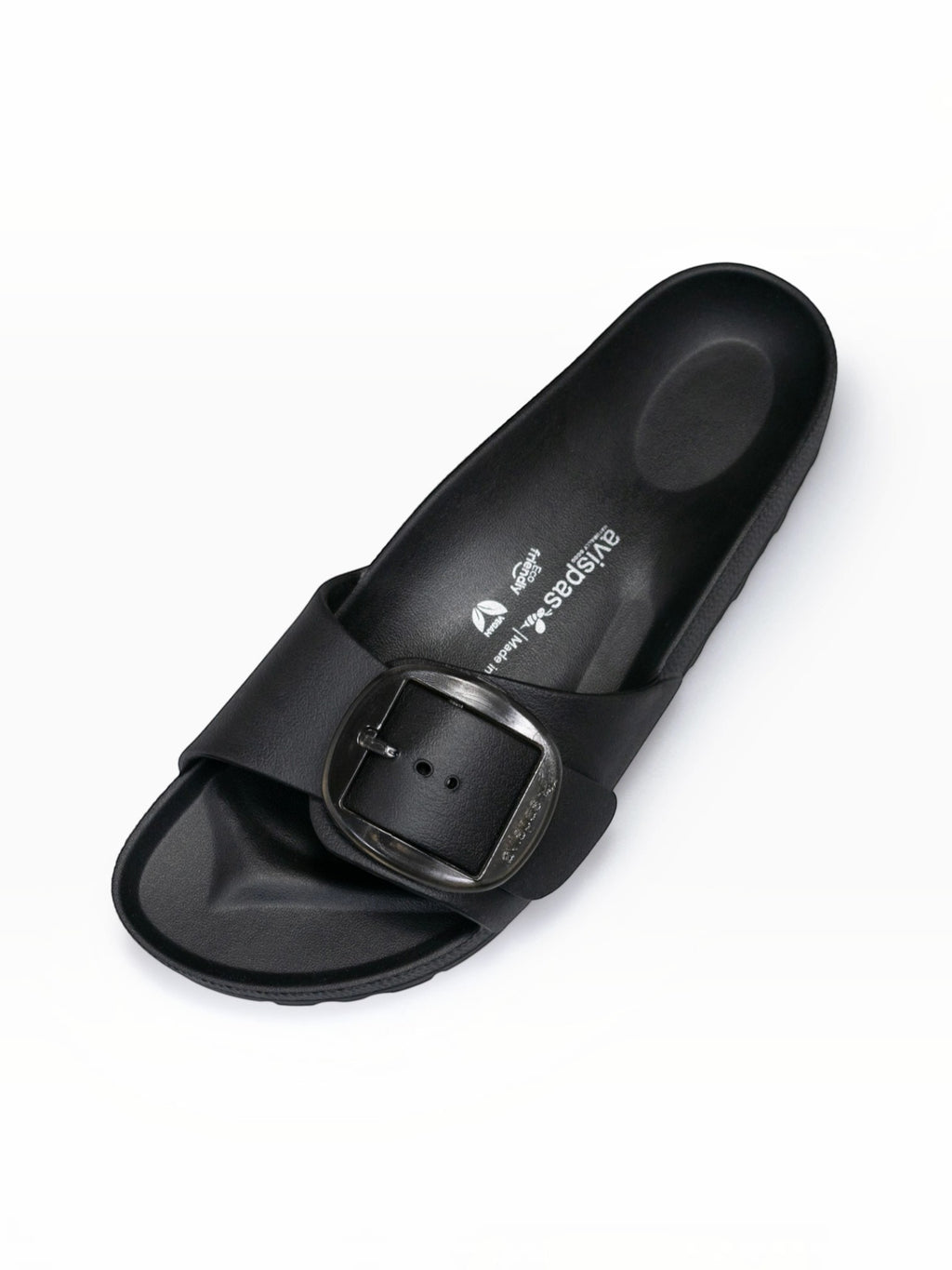 BROCK AVISPAS Milano black EVA anatomical slide sandal with a translucent adjustable oval buckle