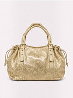 BROCK BAGSTORY XXL gold faux leather handbag with drawstring sides and sturdy top handles for daily use