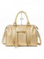 BROCK BAGSTORY metallic gold faux leather tote bag with zip closure and long shoulder straps for A4 documents