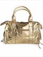 BROCK BAGSTORY gold metallic faux leather tote bag with large capacity for A4 documents and 15-inch laptop