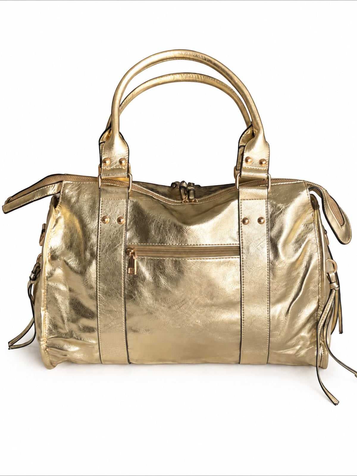 BROCK BAGSTORY gold metallic faux leather tote bag with large capacity for A4 documents and 15-inch laptop