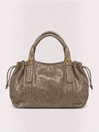 BROCK BAGSTORY XXL grey faux leather handbag with drawstring details and gold-tone hardware