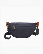Banane en toile et PU bleu marine INES DELAURE zippée avec poche arrière, pratique pour un usage quotidien.