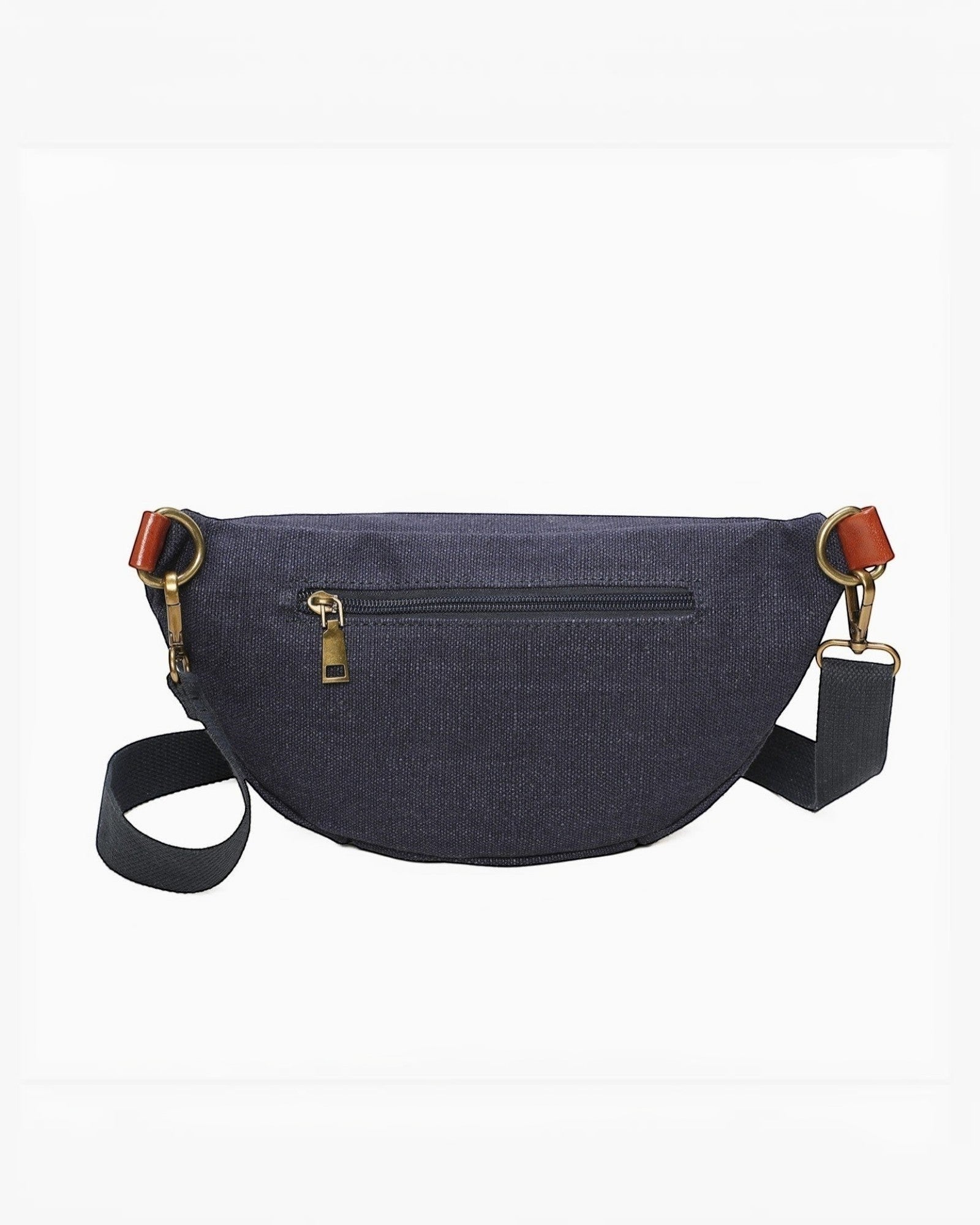Banane en toile et PU bleu marine INES DELAURE zippée avec poche arrière, pratique pour un usage quotidien.