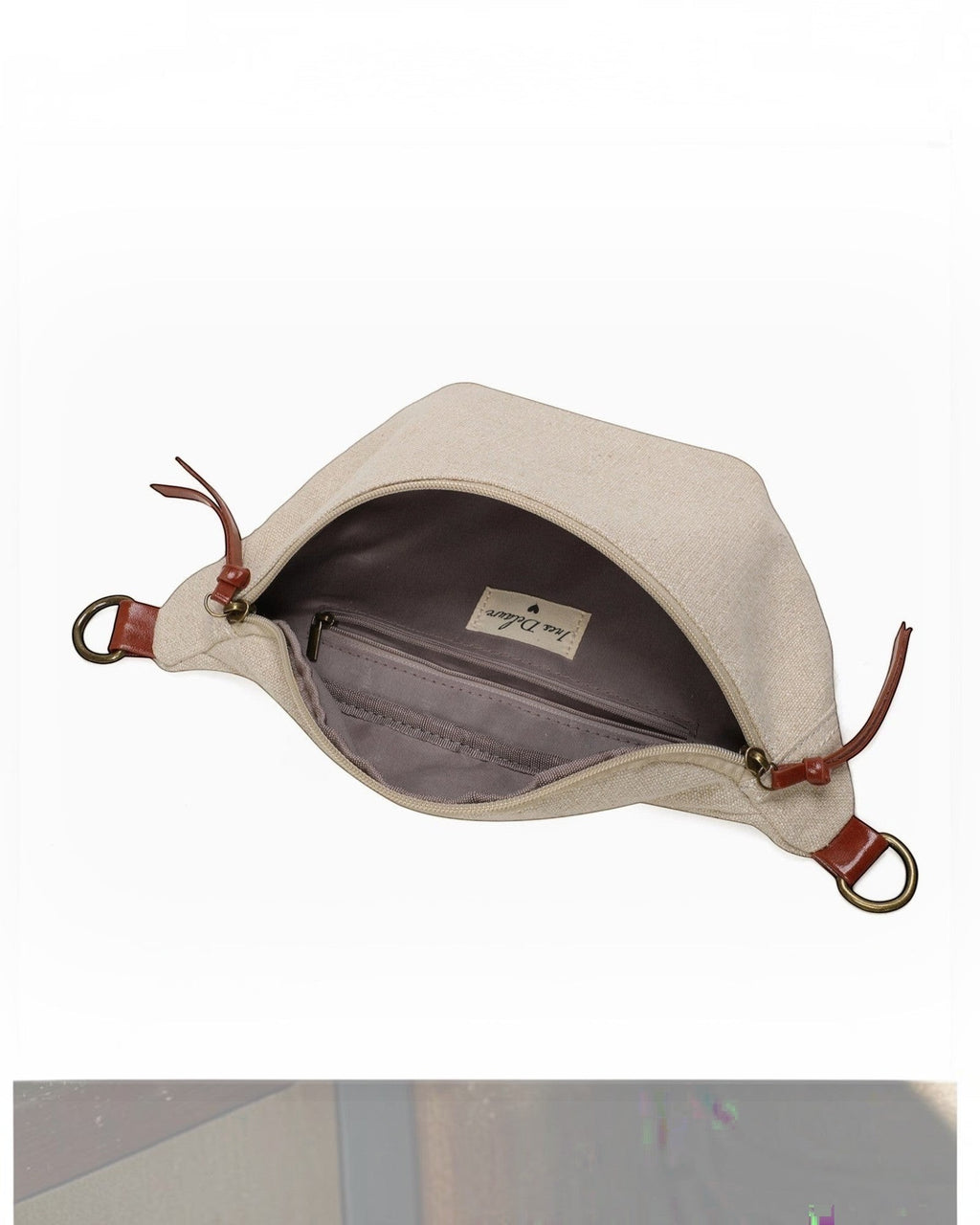 Banane BROCK en toile beige et PU marron, zippée, avec poche intérieure et extérieure. Marque INES DELAURE.