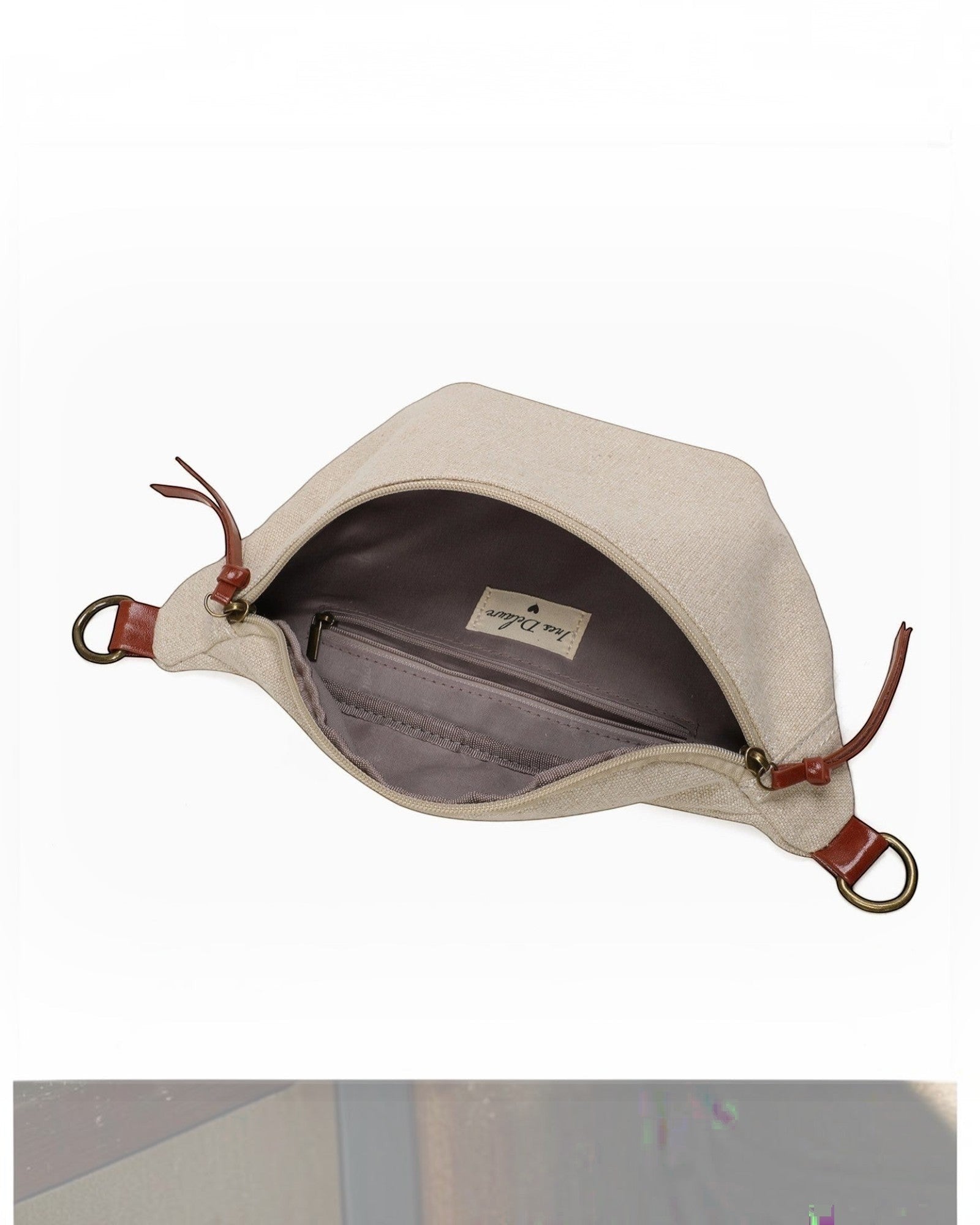 Banane BROCK en toile beige et PU marron, zippée, avec poche intérieure et extérieure. Marque INES DELAURE.