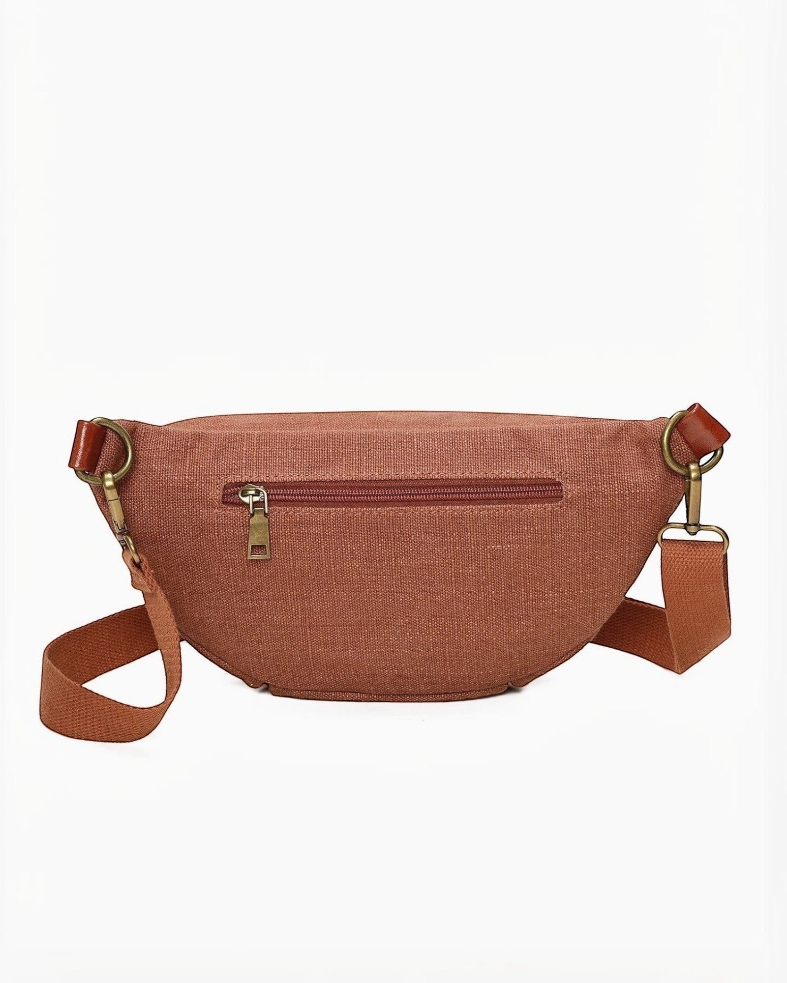Banane zippée INES DELAURE en toile et PU marron, pratique pour un usage quotidien.