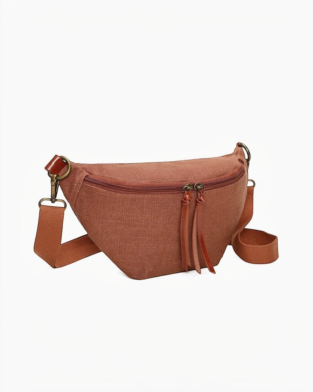 Banane en toile et PU marron INES DELAURE zippée, pratique pour un usage quotidien.