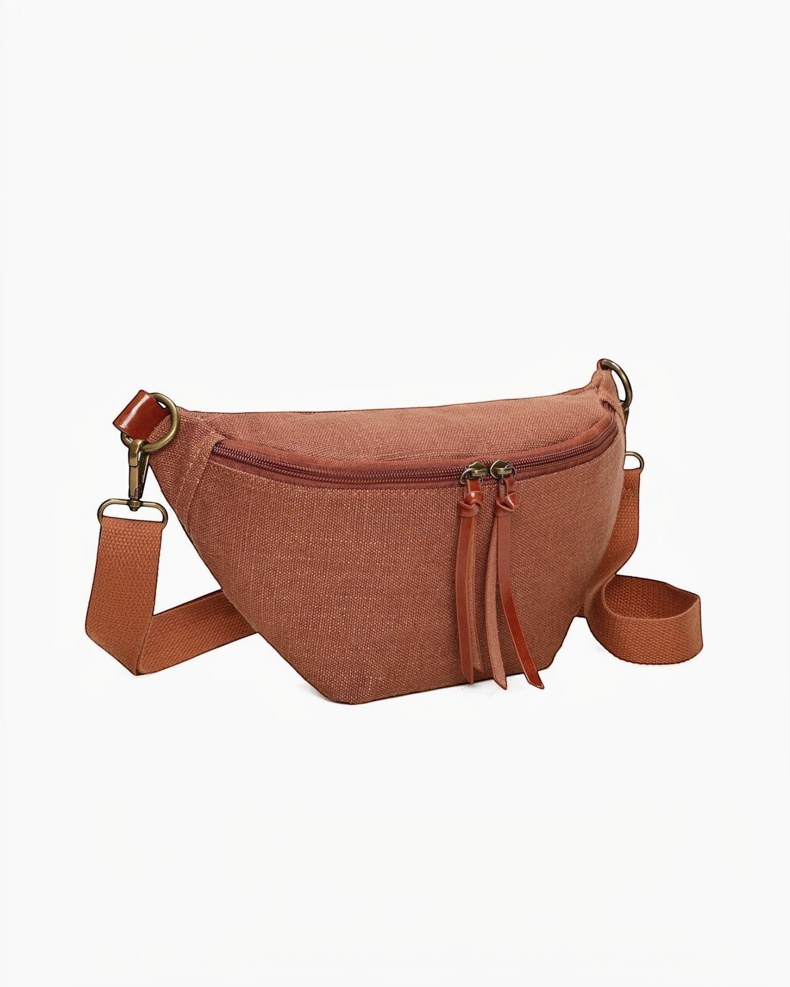 Banane en toile et PU marron INES DELAURE zippée, pratique pour un usage quotidien.