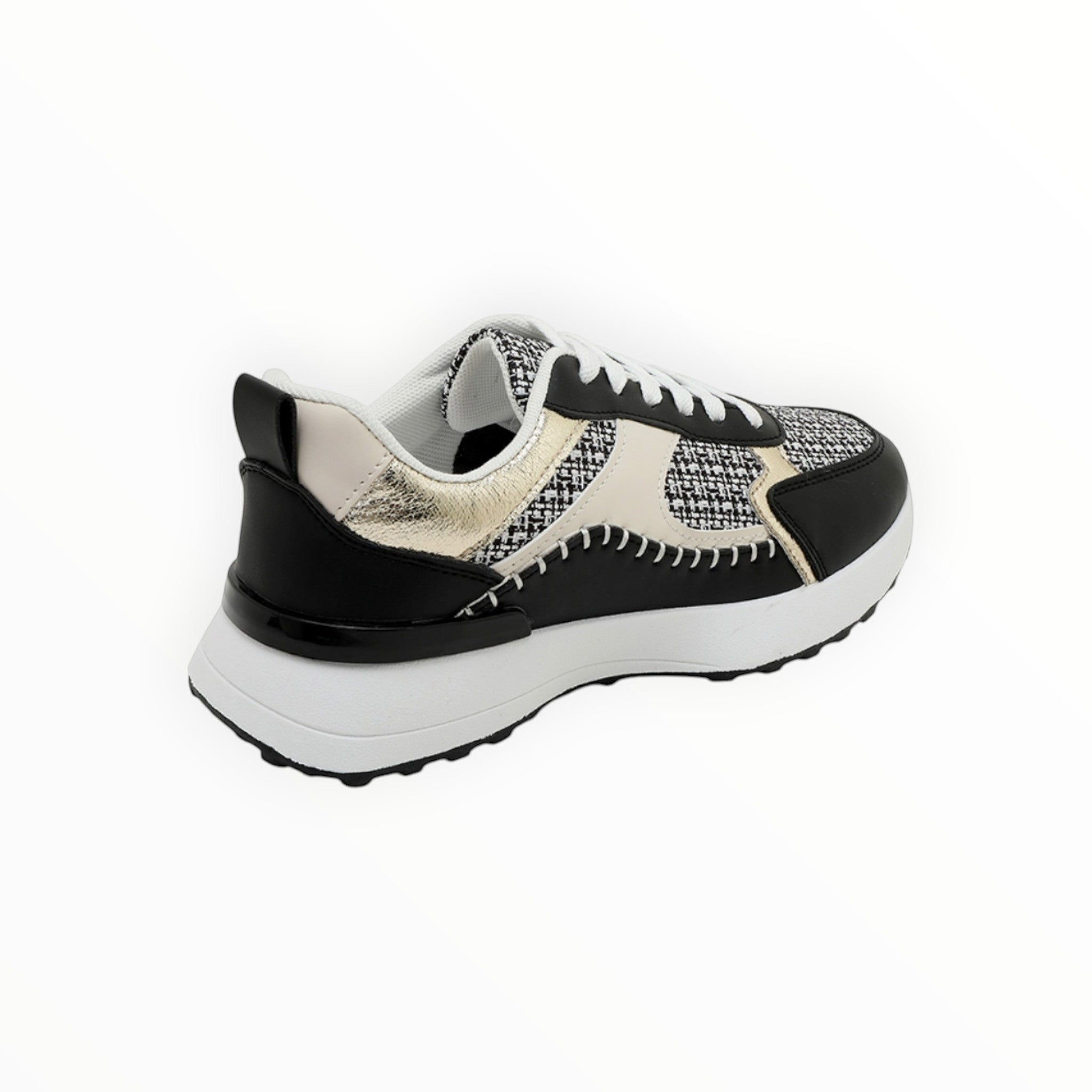 BROCK baskets BELLICY / Cink-me noires et dorées avec détails cousus et motif pied-de-poule