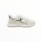 BROCK baskets tendance en cuir et tissu blanc avec imprimé léopard et détails dorés