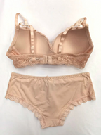 BROCK BELLE COM'ELLE beige lingerie set with lace trim bra and matching panty in stretch polyamide fabric