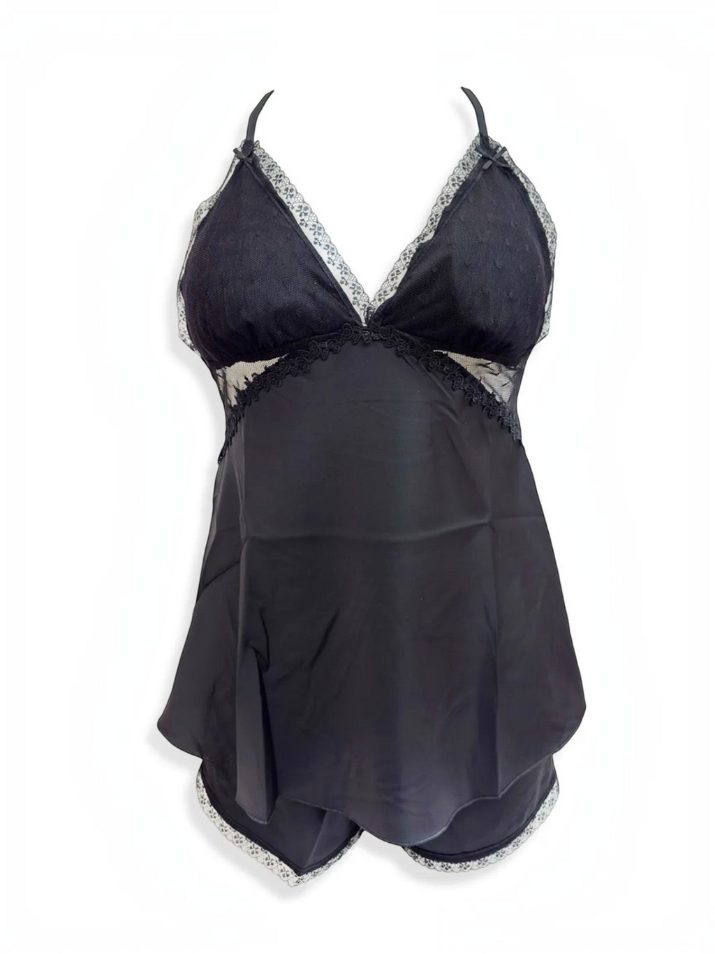 BROCK BELLE COM'ELLE black pajama set with lace trim camisole and matching shorts