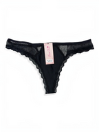BROCK BELLE COM'ELLE black lace thong with fishnet mesh detailing and soft stretch fabric